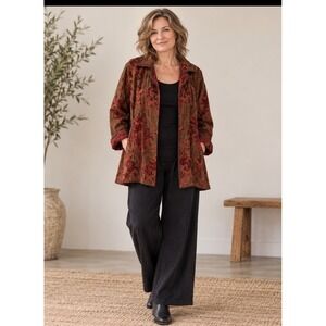 Aida Dalati Womens Floral Long Sleeve Notch Lapel Jacket Tapestry GORGEOUS MINT